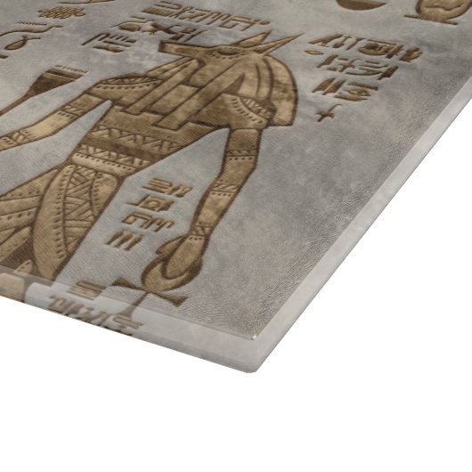 エジプトのヒエログリフおよび神-ヴィンテージの金ゴールド カッティングボード (角)