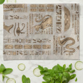 エジプトのヒエログリフおよび神-ヴィンテージの金ゴールド キッチンタオル (折り畳み)