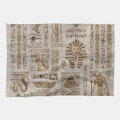 エジプトのヒエログリフおよび神-ヴィンテージの金ゴールド キッチンタオル (横)