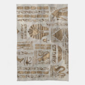 エジプトのヒエログリフおよび神-ヴィンテージの金ゴールド キッチンタオル (縦)