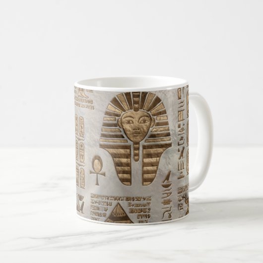 エジプトのヒエログリフおよび神-ヴィンテージの金ゴールド コーヒーマグカップ (正面右)