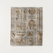 エジプトのヒエログリフおよび神-ヴィンテージの金ゴールド タペストリー (正面)