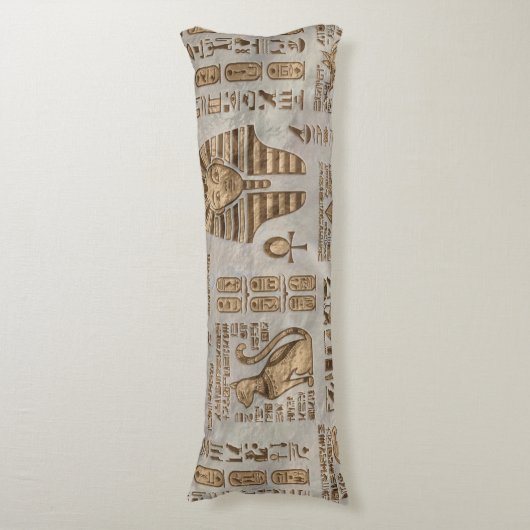 エジプトのヒエログリフおよび神-ヴィンテージの金ゴールド ボディピロー (正面縦)