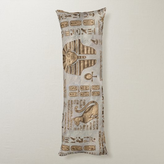 エジプトのヒエログリフおよび神-ヴィンテージの金ゴールド ボディピロー (裏面 (縦))