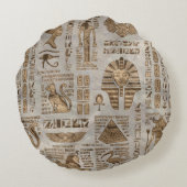 エジプトのヒエログリフおよび神-ヴィンテージの金ゴールド ラウンドクッション (裏面)