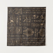 エジプトのヒエログリフおよび神-木の金ゴールド タペストリー (正面(横))