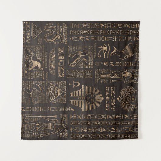 エジプトのヒエログリフおよび神-木の金ゴールド タペストリー (正面(横))