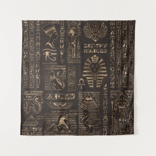 エジプトのヒエログリフおよび神-木の金ゴールド タペストリー (正面)