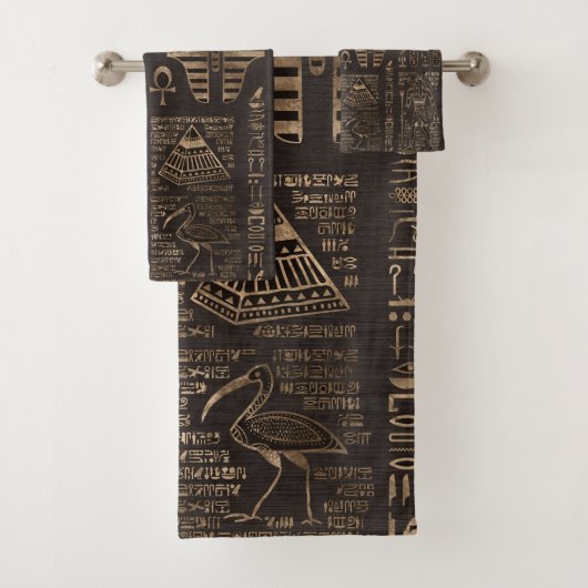 エジプトのヒエログリフおよび神-木の金ゴールド バスタオルセット (インサイチュ)