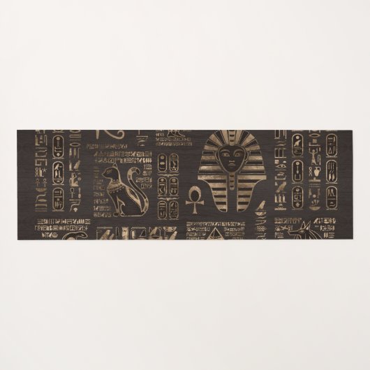 エジプトのヒエログリフおよび神-木の金ゴールド ヨガマット (裏面(横))