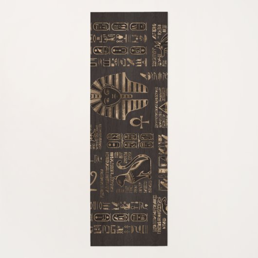 エジプトのヒエログリフおよび神-木の金ゴールド ヨガマット (裏面)