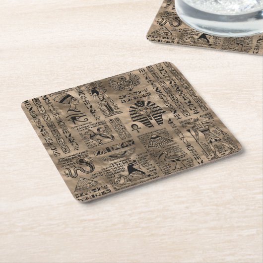 エジプトのヒエログリフおよび神-贅沢な金ゴールド スクエアペーパーコースター (アングル)