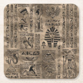 エジプトのヒエログリフおよび神-贅沢な金ゴールド スクエアペーパーコースター (正面)