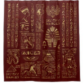 エジプトのヒエログリフおよび記号の赤の革 シャワーカーテン (正面)