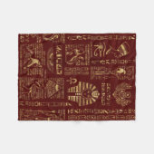 エジプトのヒエログリフおよび記号の赤の革 フリースブランケット (正面(横))