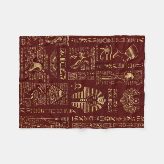 エジプトのヒエログリフおよび記号の赤の革 フリースブランケット (正面(横))