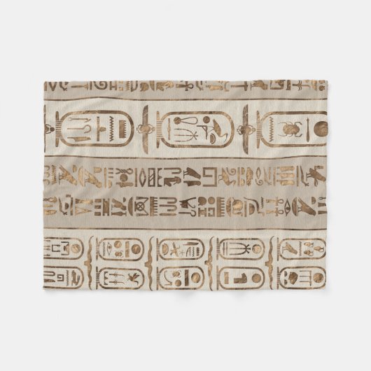 エジプトのヒエログリフのパステルの金ゴールド フリースブランケット (正面(横))