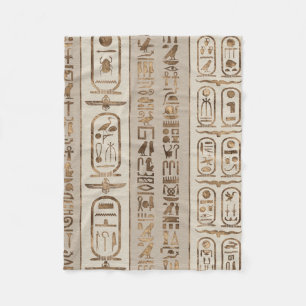 エジプトのヒエログリフのパステルの金ゴールド フリースブランケット