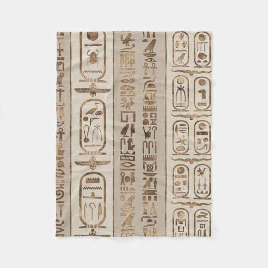 エジプトのヒエログリフのパステルの金ゴールド フリースブランケット (正面)