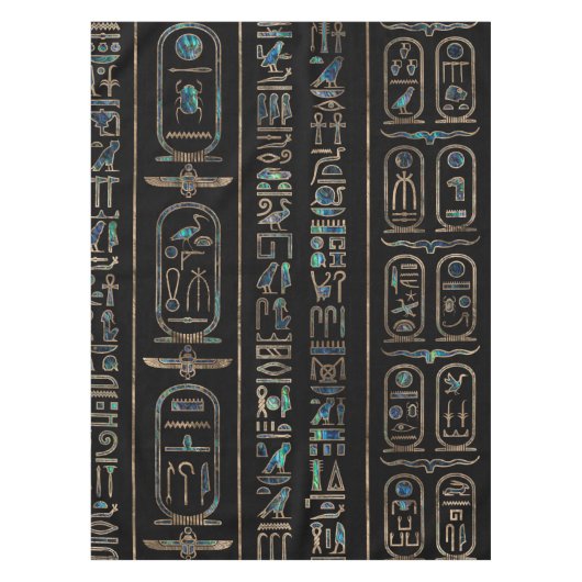 エジプトのヒエログリフパターン金ゴールドのアワビ テーブルクロス (正面)