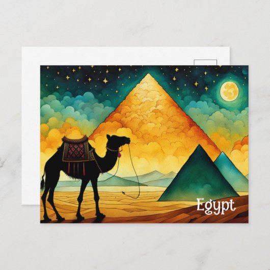 エジプトのピラミッドのラクダ砂漠のはがき ポストカード (正面/裏面)