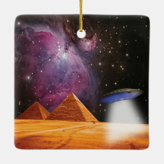 エジプトのピラミッドギザが宇宙とUFOに出会う セラミックオーナメント (裏面)