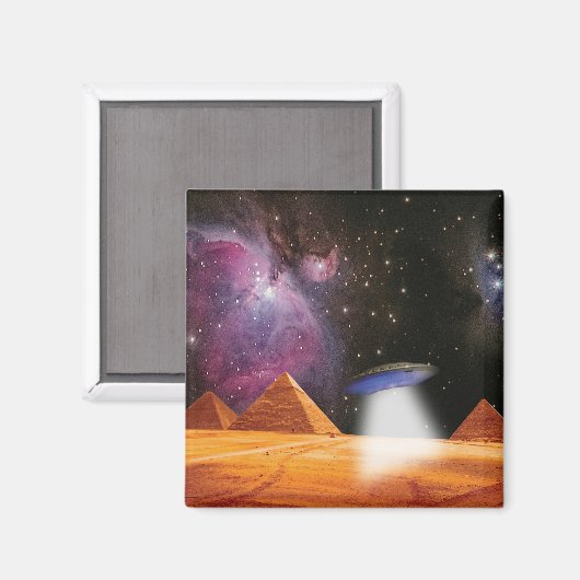 エジプトのピラミッドギザが宇宙とUFOに出会う マグネット (正面/裏面)