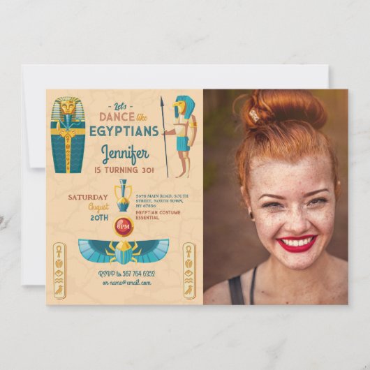 エジプトのピラミッド誕生日ファラオ写真 招待状 (正面)