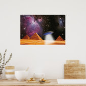 エジプトのピラミッド ギザが宇宙とUFOに会う ポスター (キッチン)