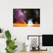 エジプトのピラミッド ギザが宇宙とUFOに会う ポスター (ホームオフィス)
