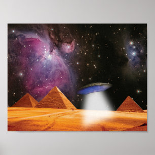 エジプトのピラミッドGiza Meets宇宙とUFO ポスター