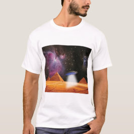 エジプトのピラミッドGiza Meets宇宙とUFO Tシャツ