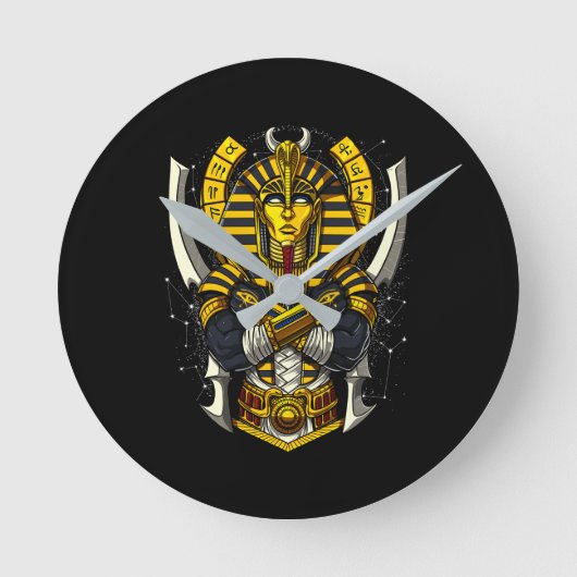 エジプトのファラオ・トゥタンカームン古代キングチュート ラウンド壁時計 (正面)