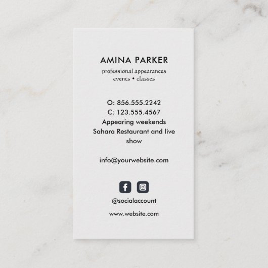 エジプトのベリーダンサーウォーターカラーシルバー 名刺 (裏面)