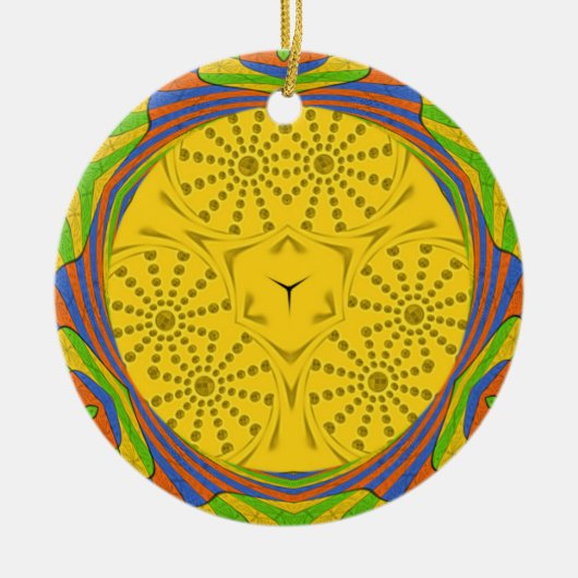 エジプトのモチーフプリント市松模様にフレームデザイン セラミックオーナメント (正面)