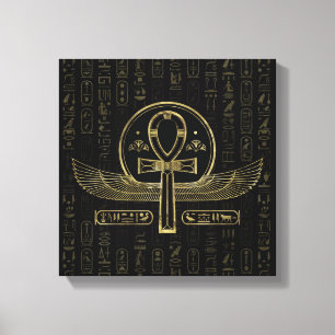 エジプトの交差のAnkh -金ゴールドおよび黒 キャンバスプリント