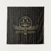 エジプトの交差のAnkh -金ゴールドおよび黒 タペストリー (正面)