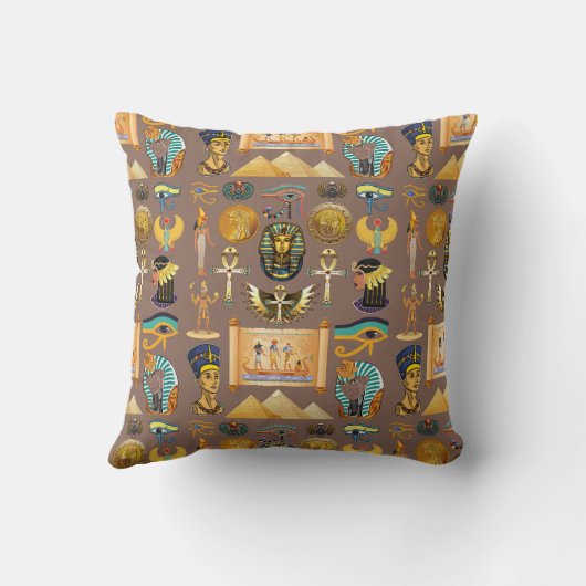 エジプトの古代の象形文字のパターン記号 クッション (裏面)