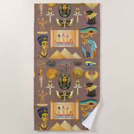 エジプトの古代の象形文字のパターン記号 ビーチタオル