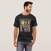 エジプトの女王が猫の神殿のヒエログリフとともに立つ Po Tシャツ (正面フル)