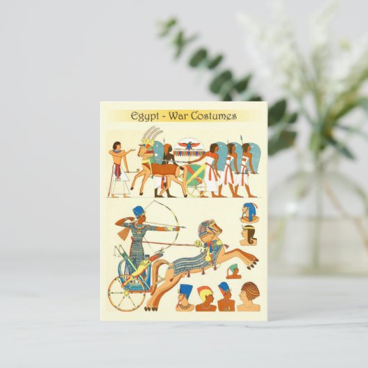 エジプトの戦争コスチュームとヘッドギア ポストカード (スタンド正面)