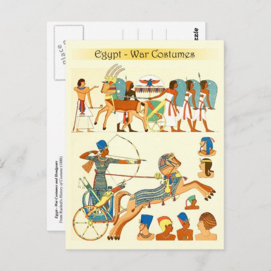 エジプトの戦争コスチュームとヘッドギア ポストカード (正面/裏面)