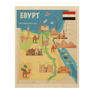 エジプトの漫画の地図 ウッドウォールアート
