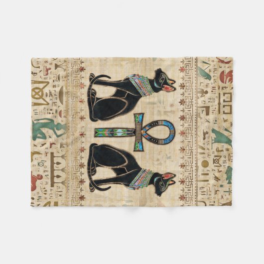 エジプトの猫とシーク教徒のクロス フリースブランケット (正面(横))