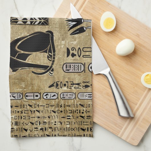 エジプトの猫とAnkh Cross キッチンタオル (四つ折り)