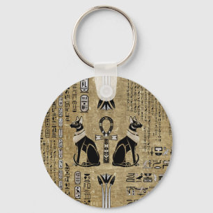 エジプトの猫とAnkh Cross キーホルダー