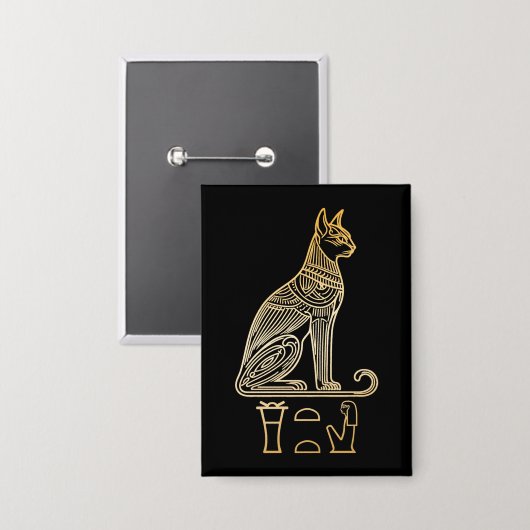 エジプトの猫の女神バステット。階層記号の名前 缶バッジ (正面/裏面)