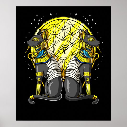 エジプトの猫の女神バステットAnkh聖幾何学 ポスター (正面)