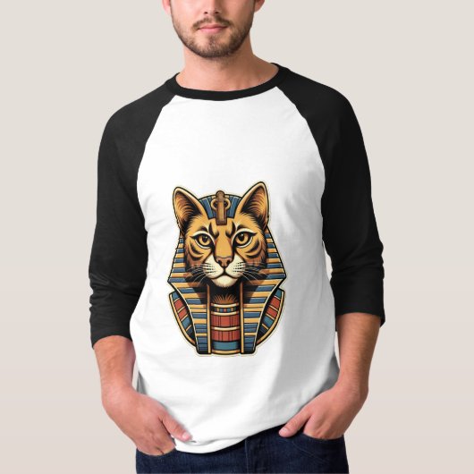 エジプトの猫の長袖Tシャツ - ファラオの猫 Tシャツ (正面)