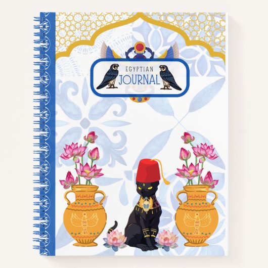 エジプトの猫バサと螺旋状手帳 ノートブック (正面)